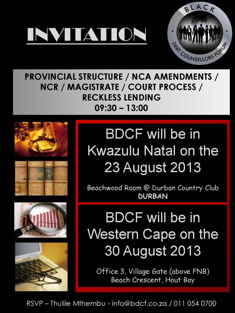 BDCF KZN - WC local meetings invite August 2013