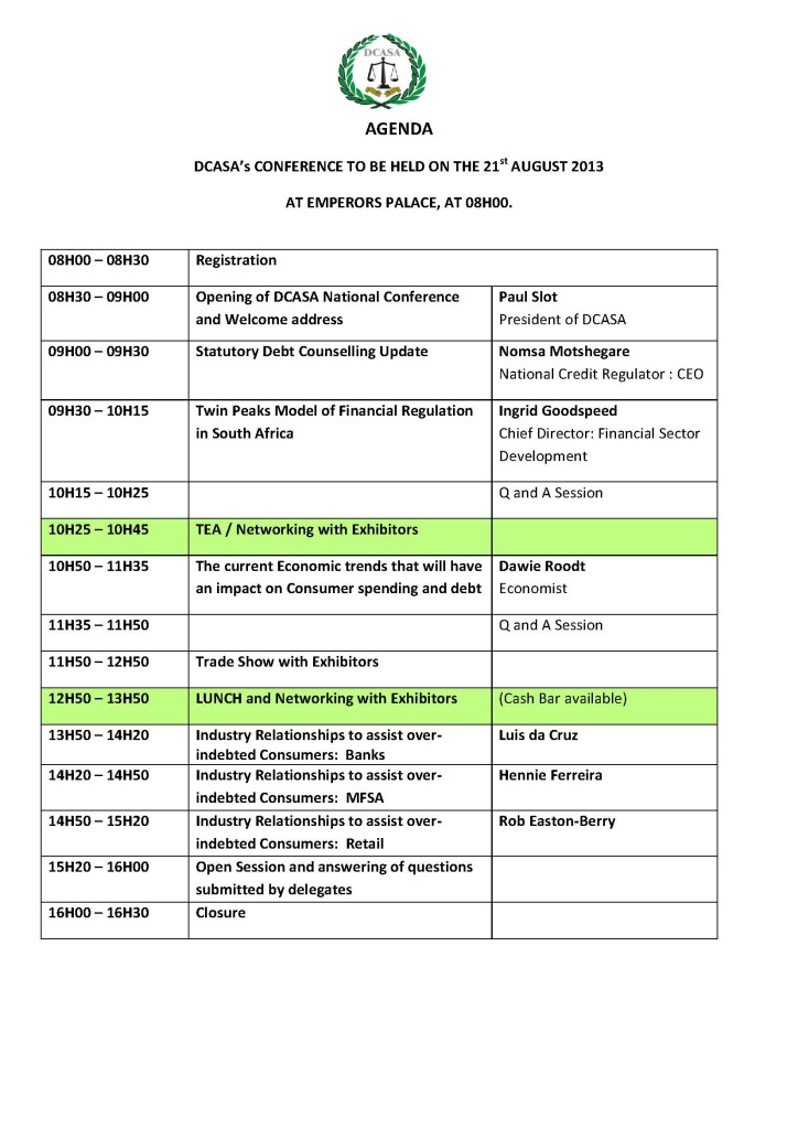 DCASA Conference  Agenda 2013